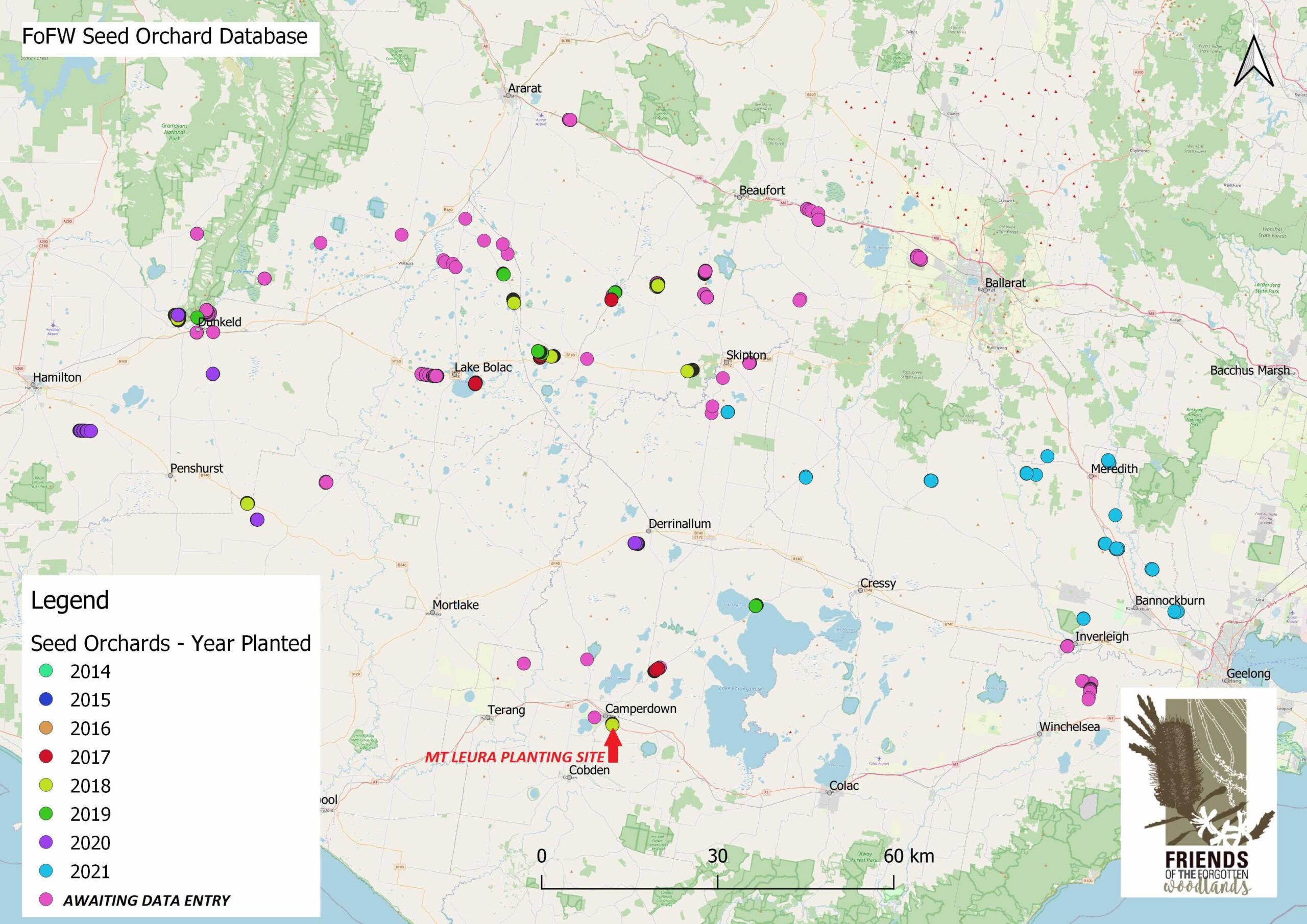 FOFW Overview Map_Nov22 - Data Year Planted with Mt Leura labelled_reduced